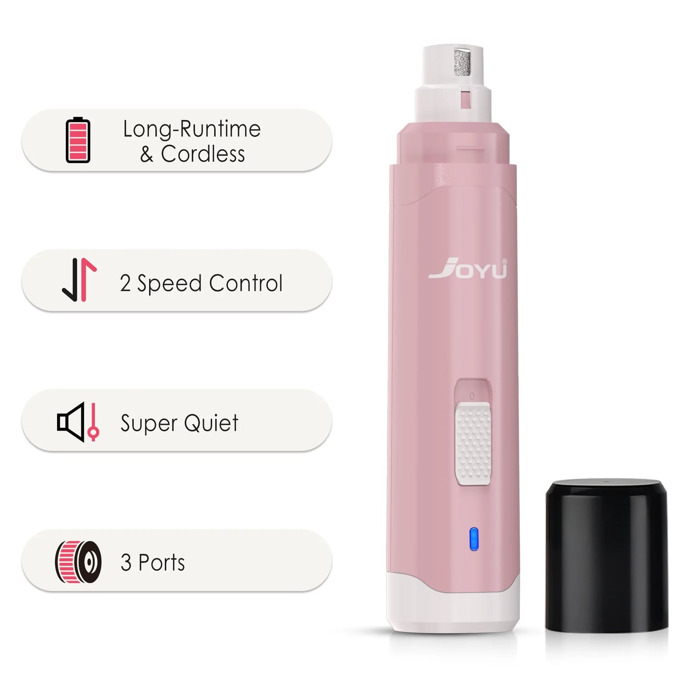 Electric nail grinder by Kritter Krush with a sleek design, featuring a grinding drum and control switch for pet nail grooming.