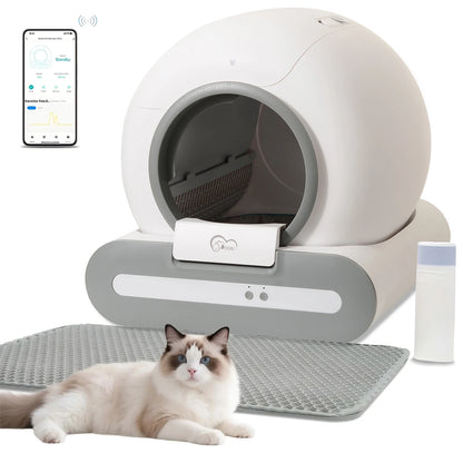 Kritter Krush self-cleaning litter box with open design and automatic cleaning mechanism, ideal for easy pet waste management.