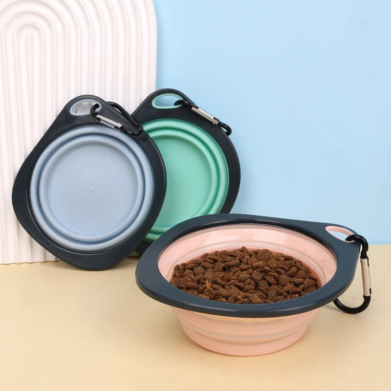 Foldable Kritter Krush pet bowl for travel, made of durable material, shown in a compact, folded position for easy storage.
