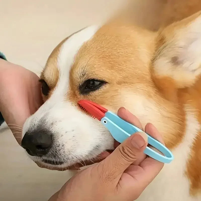 Kritter Krush eye cleaning brush with soft bristles for gentle pet eye care, shown in a close-up image.