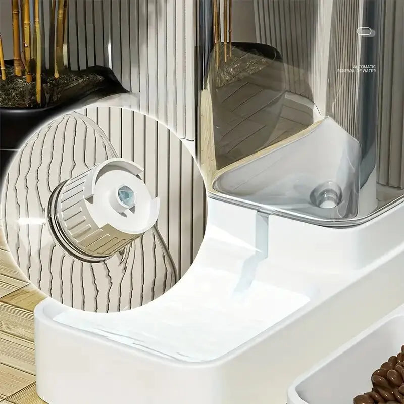 Kritter Krush automatic pet dispenser set showing a sleek device with a food or water container for pets.
