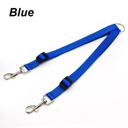 Kritter Krush double dog leash with two adjustable straps and secure clips for walking two dogs simultaneously.