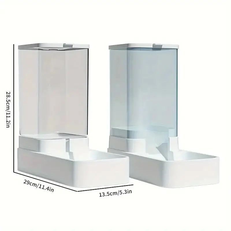 Kritter Krush automatic pet dispenser set with food and water bowls, designed for easy feeding and hydration of pets.