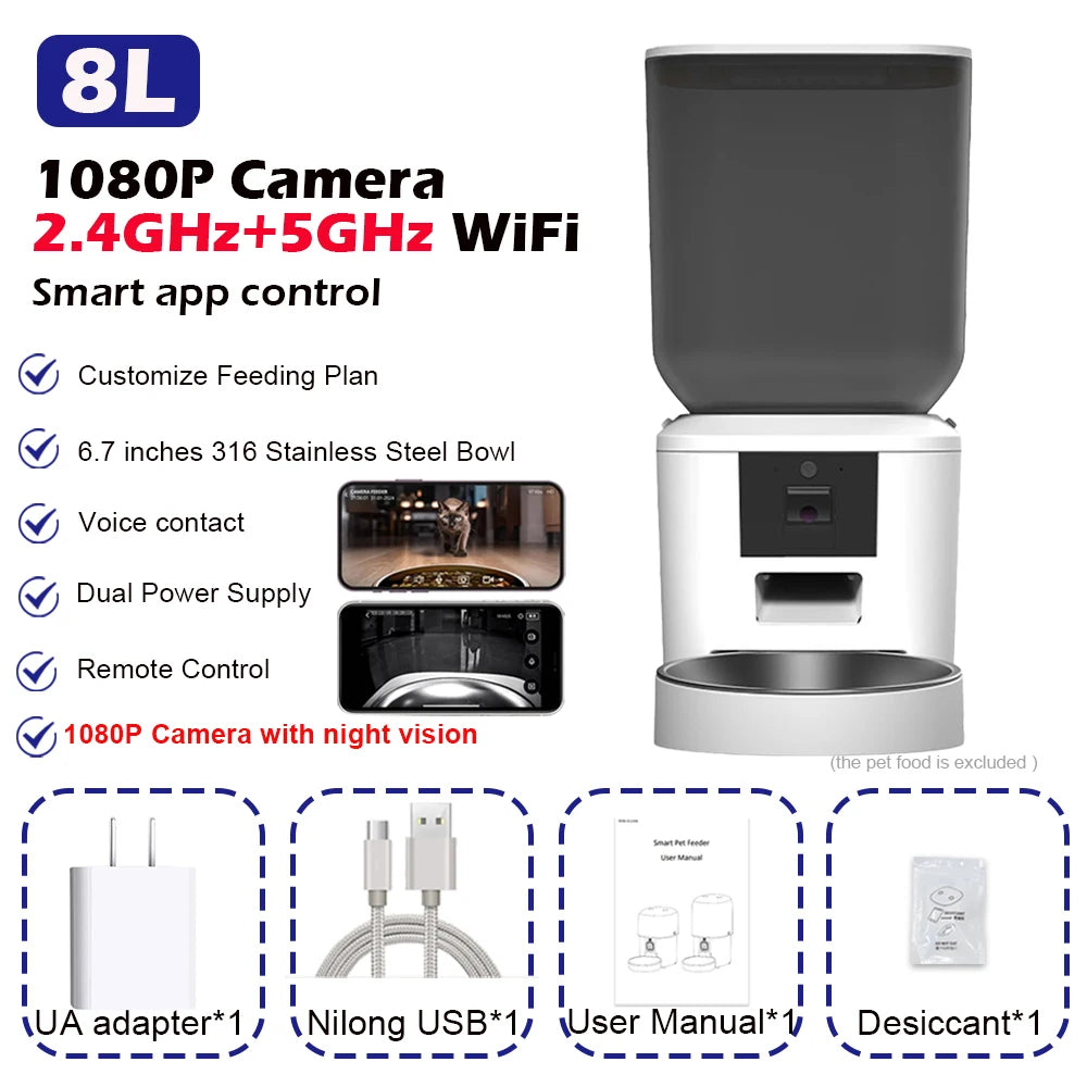 Kritter Krush smart cat feeder with digital display and food compartments for automatic pet feeding.