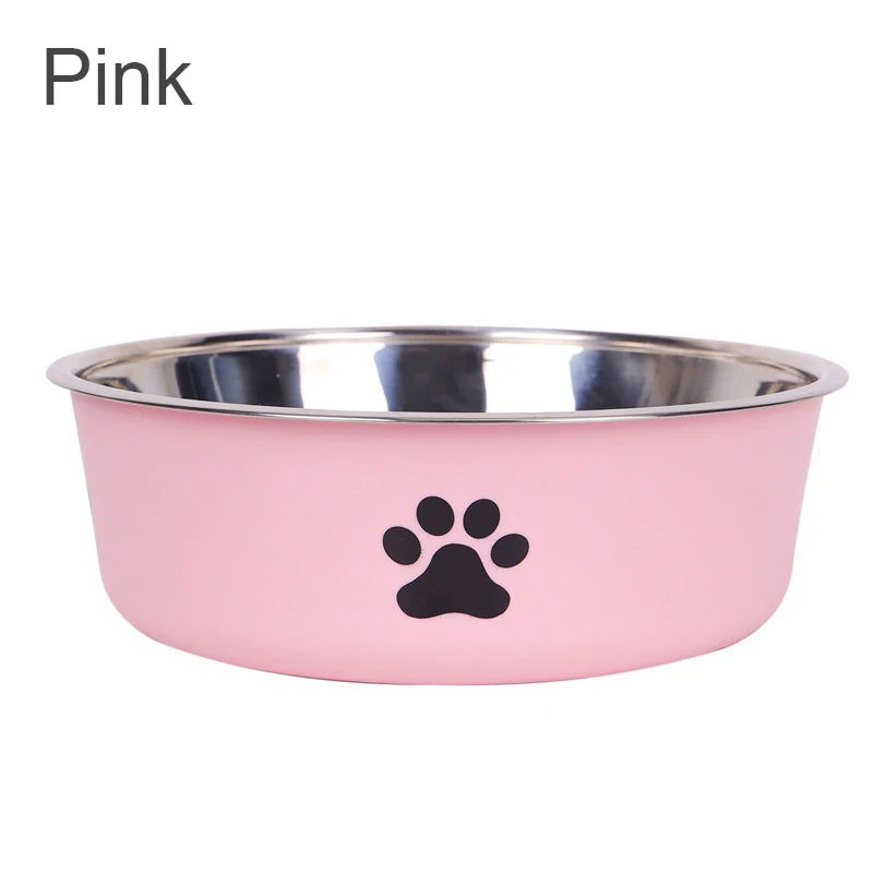 Stainless steel pet bowl by Kritter Krush with a shiny, durable design suitable for feeding dogs or cats.