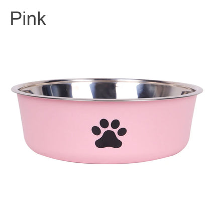 Stainless steel pet bowl by Kritter Krush with a shiny, durable design suitable for feeding dogs or cats.