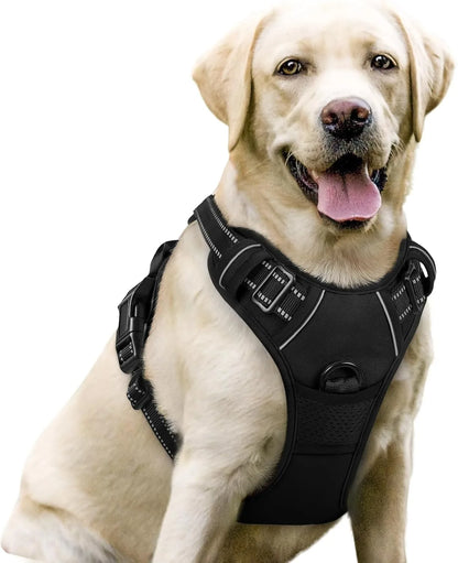 Reflective dog harness by Kritter Krush with adjustable straps and bright reflective material for visibility during walks.