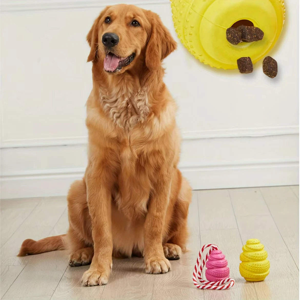 Rubber chew toy from Pawzena Palace, designed for dogs to chew and play with, featuring a durable and colorful rubber surface.