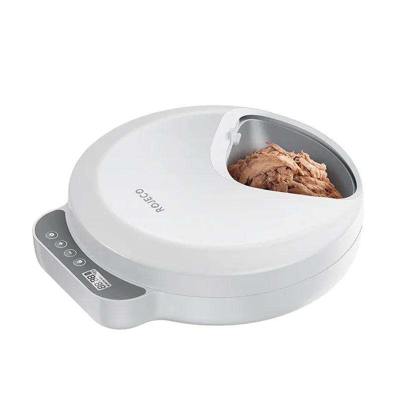 Kritter Krush automatic pet feeder with digital timer and multiple food compartments for easy pet feeding.