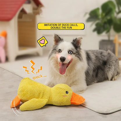 Soft yellow duck plush toy by Kritter Krush, featuring a cute face and plush fabric, perfect for cuddling or decorative display.
