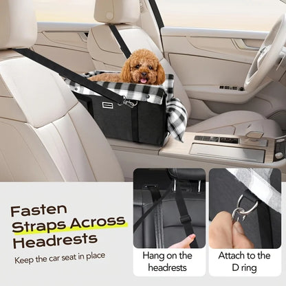 Small Kritter Krush dog car seat with cushioned interior and secure harness for safe travel in a vehicle.