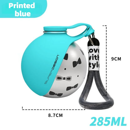WagFlask™ Stainless Steel Dog Water Bottle with Built-In Bowl & Lanyard 285ml/9.6 floz