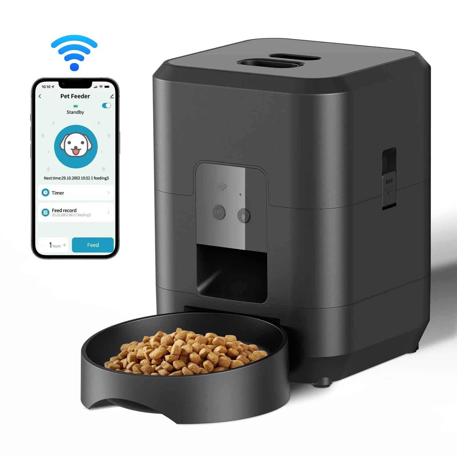 Kritter Krush Smart Automatic Feeder with digital control panel and food hopper for pet feeding automation