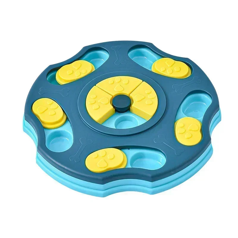 Interactive dog puzzle toy by Kritter Krush with compartments and sliding pieces to challenge and engage dogs.