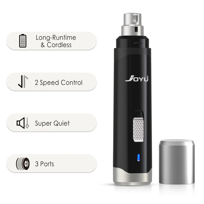 Kritter Krush electric nail grinder with a sleek design, showing the grinding attachment and control buttons for pet nail grooming.