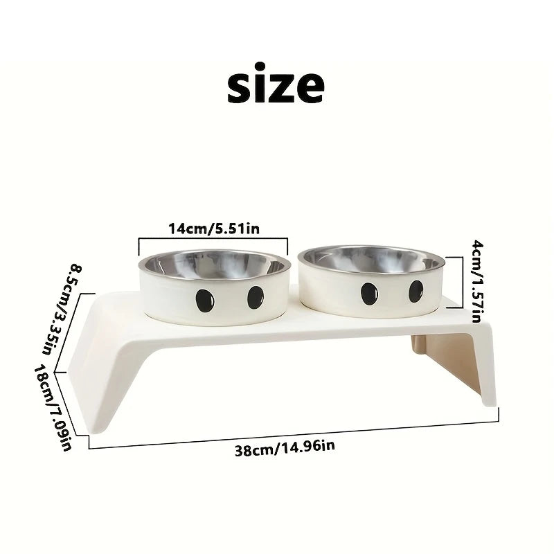 Elevated Kritter Krush pet feeder with stainless steel bowls on a stand, designed for comfortable feeding for cats and small dogs.