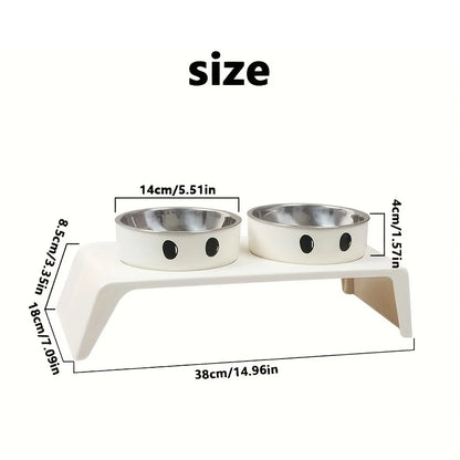Elevated Kritter Krush pet feeder with stainless steel bowls on a stand, designed for comfortable feeding for cats and small dogs.